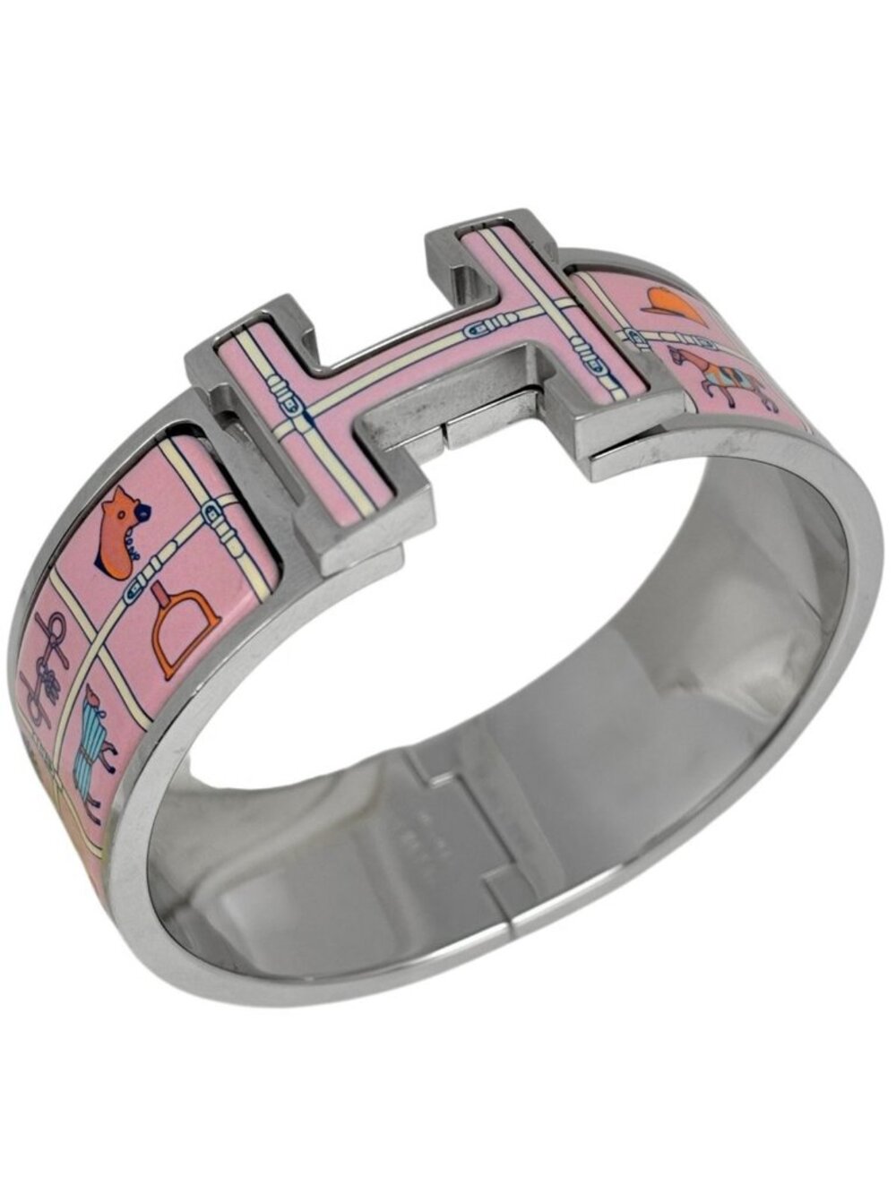 Hermes Clic Clac Enamel Bracelet Bangle Metal Silver Pink